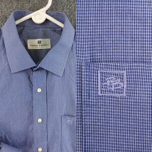 Balmain 16.5 Point Check Blue Pocket Men Shirt Button Up Long Sleeve Adult